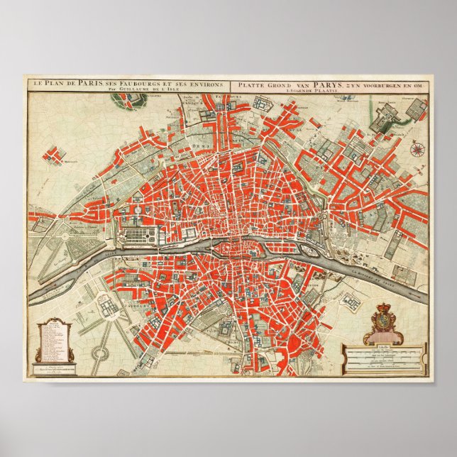 Poster Mapa de Vintage de Paris (1721-1774) (Frente)