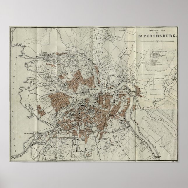 Poster Mapa de Vintage de Ruas Petersburgo (1893) (Frente)