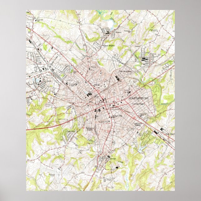 Poster Mapa de Vintage de Spartanburg (1949) (Frente)