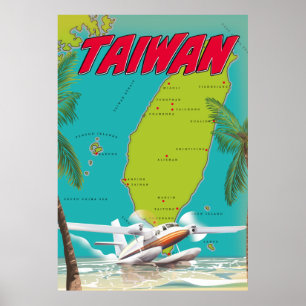 Poster Mapa de Vintage de Taiwan