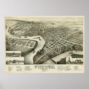 Poster Mapa de Vintage de Winnipeg Canadá (1881)
