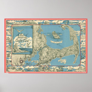 Poster Mapa de Vintage do Cabo Cod (1945)