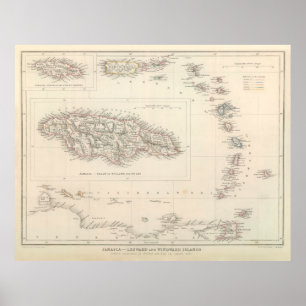 Poster Mapa de Vintage do Caribe (1848)