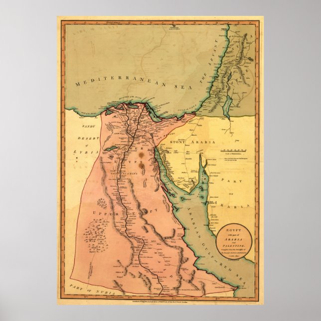 Poster Mapa de Vintage do Egito (1800) (Frente)