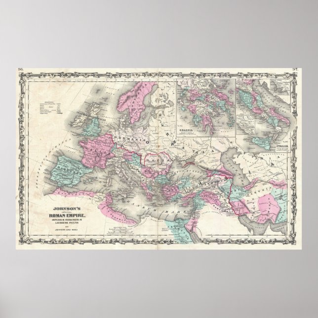 Poster Mapa de Vintage do Império Romano (1862) (Frente)