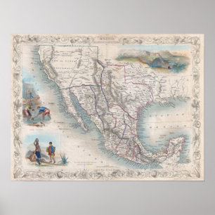 Pôster Mapa de Vintage do México (1851)