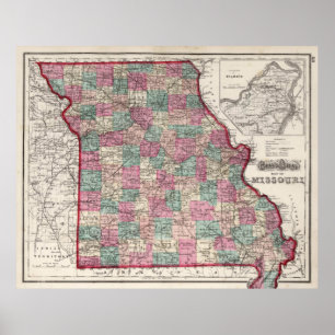 Poster Mapa de Vintage do Missouri (1873)