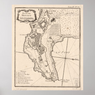 Poster Mapa de Vintage do Mônaco França (1764)