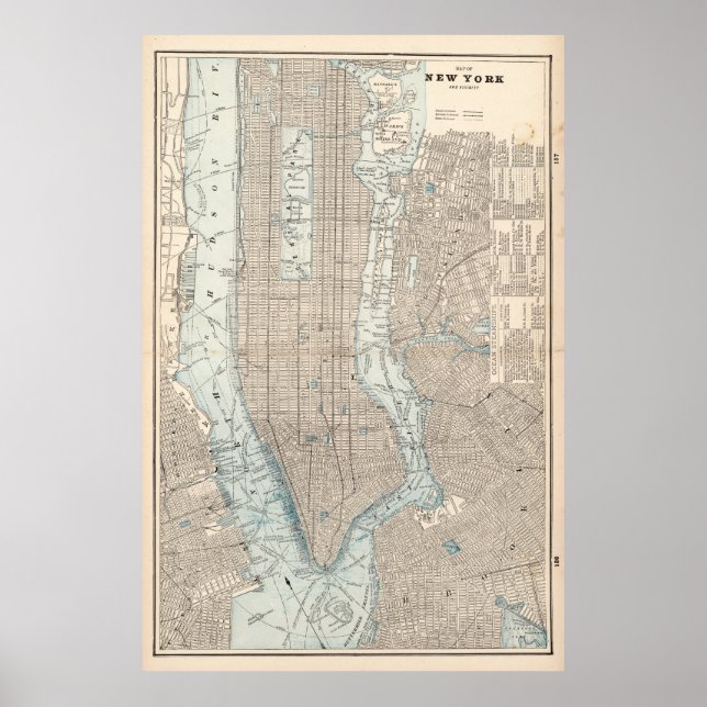 Poster Mapa de Vintage do Nova Iorque (1893) (Frente)