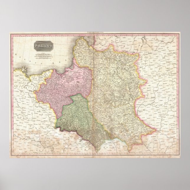 Pôster Mapa de Vintage do Polônia (1818) (Frente)