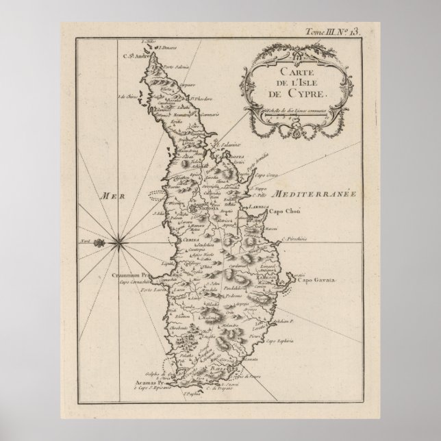 Poster Mapa de Vintage em Chipre (1764) (Frente)