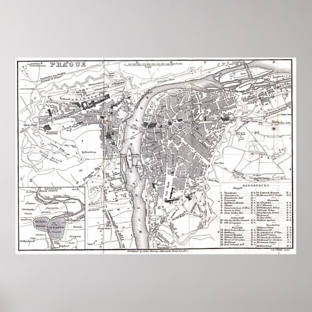 Poster Mapa de Vintage em Praga (1858) (Frente)