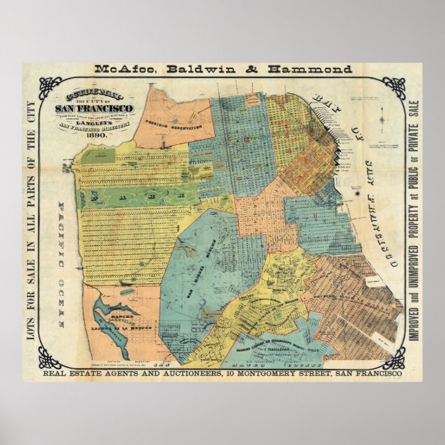 Poster Mapa de Vintage em São Francisco (1890) (Frente)