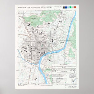 Poster Mapa de Vintage Fukushima no Japão (1945)