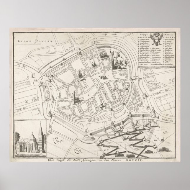 Poster Mapa de Vintage Groningen Países Baixos (1594) (Frente)