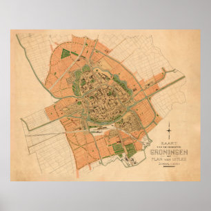 Poster Mapa de Vintage Groningen Países Baixos (1903)