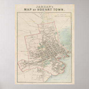 Poster Mapa de Vintage Hobart Tasmânia (1858)