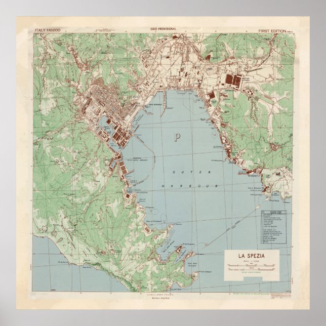 Poster Mapa de Vintage La Spezia Itália (1943) (Frente)