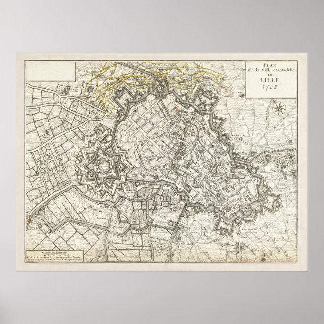 Poster Mapa de Vintage Lille France (1708) (Frente)