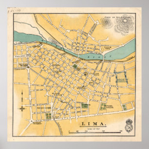 Poster Mapa de Vintage Lima Peru (1910)