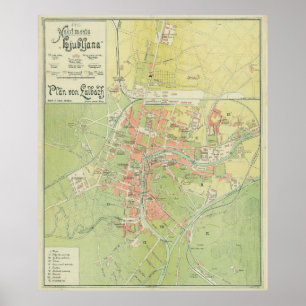 Poster Mapa de Vintage Ljubljana Eslovênia (1902)