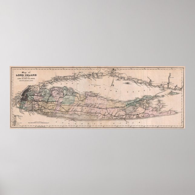 Poster Mapa de Vintage Long Island NY Railroad (1882) (Frente)