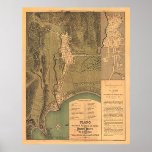 Poster Mapa de Vintage Mayaguez Puerto Rico (1888)