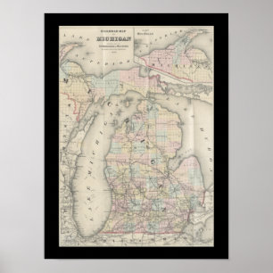 Poster Mapa de Vintage Michigan