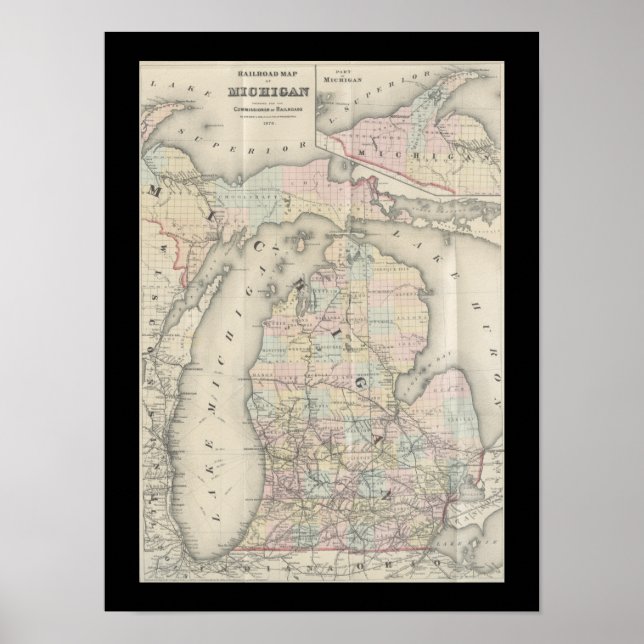 Poster Mapa de Vintage Michigan (Frente)