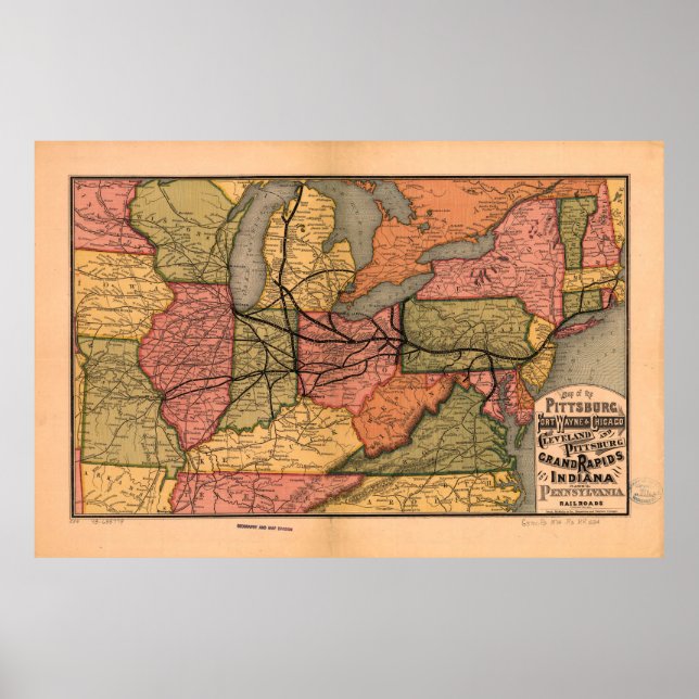 Pôster Mapa de Vintage no Vale do Ohio (1874) (Frente)