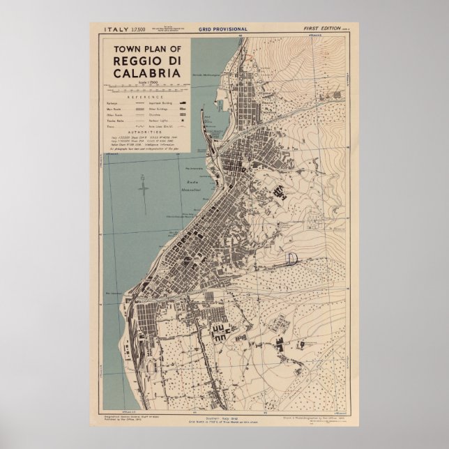 Poster Mapa de Vintage Reggio Calabria Itália (1943) (Frente)
