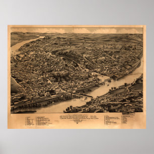 Poster Mapa de Vintage Sherbrooke no Canadá (1881)