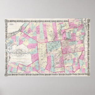 Poster Mapa de Vintagens das Montanhas Adirondack (1867)