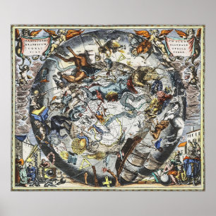 Poster Mapa de Vintagens de Constelações do Céu