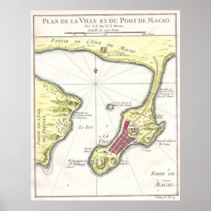 Poster Mapa de Vintagens de Macau na China (1750)