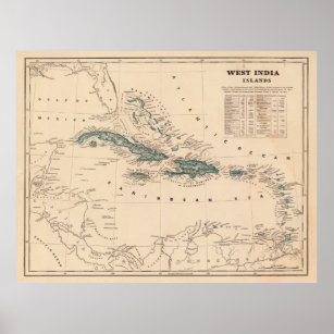 Poster  Caribe: 1970 - Mapa detalhado das Índias Ocident