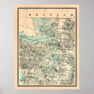 Poster Mapa de Vintagens do Puget Sound (1883)