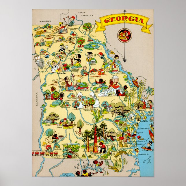 Poster Mapa de Vintagens Funny Georgia (Frente)