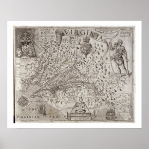 Pôster Mapa de Virgínia, descoberto e descrito por Capta