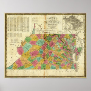 Poster Mapa de Virgínia e de Maryland