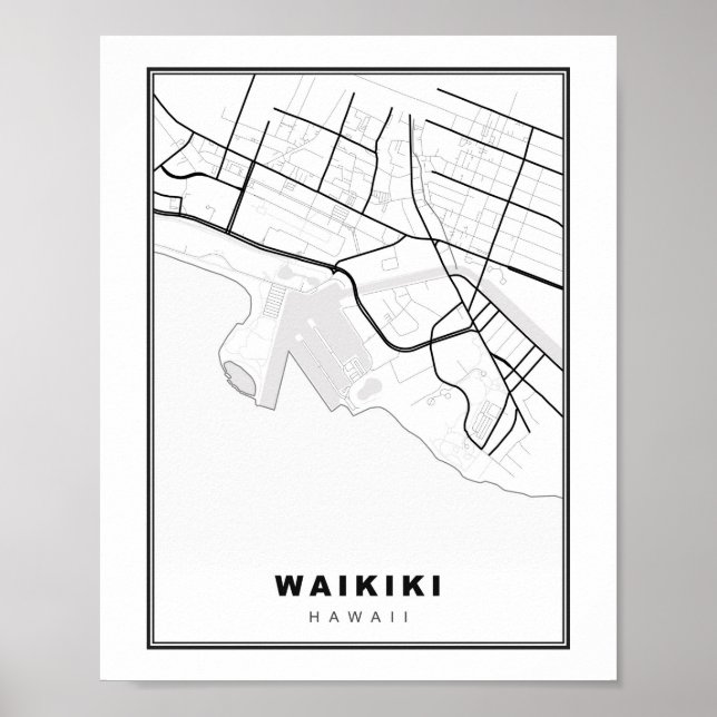 Poster Mapa de Waikiki Honolulu (Frente)