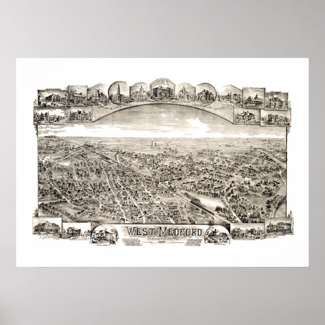 Pôster Mapa de West Medford, Massachusetts, em 1897 (Frente)