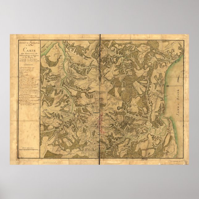 Pôster Mapa de Williamsburg para o Comte de Rochambeau (Frente)
