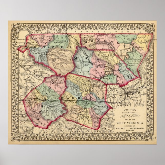 Poster Mapa de Winfield, Virgínia Ocidental (Frente)