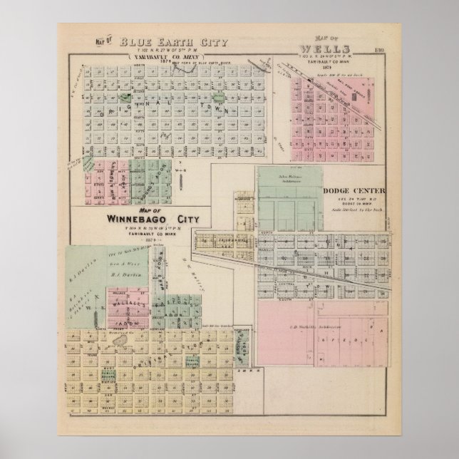 Pôster Mapa de Winnebago City Map of Blue Earth, Minnesot (Frente)