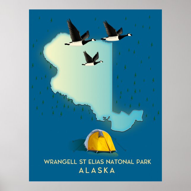 Poster Mapa de Wrangell St Elias Alasca (Frente)