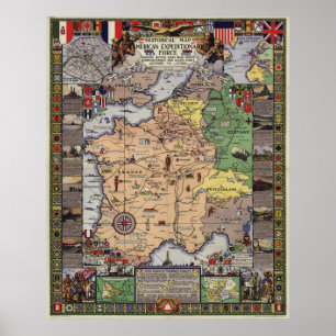 Pôster Mapa de WWI do corpo expedicionário americano
