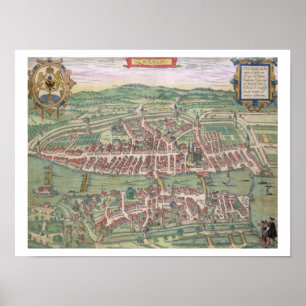 Poster Mapa de Zurique, de "Civitates Orbis Terrarum"