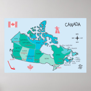 Poster Mapa desenhado mão de Canadá com ilustrações