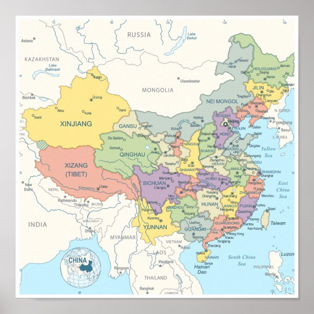 Poster Mapa detalhado da China (Frente)